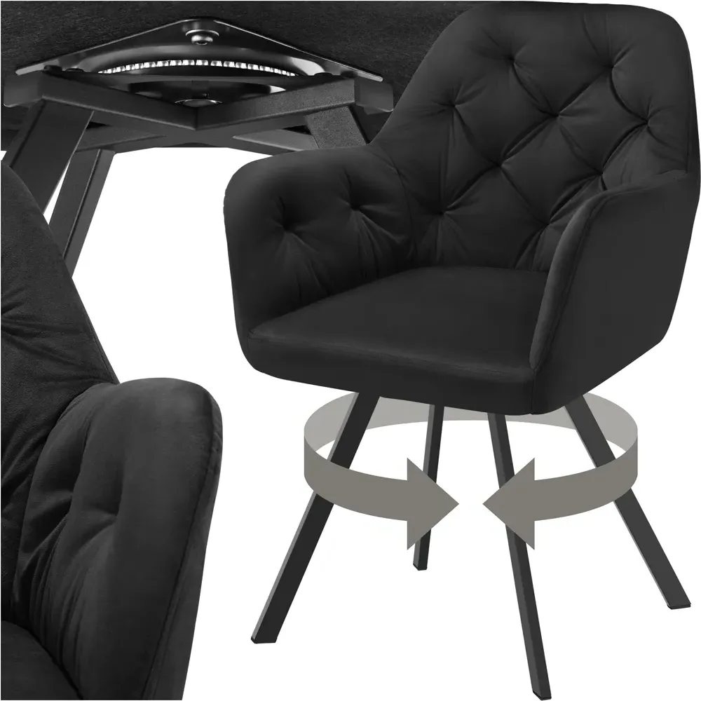 Lucia Quilted Swivel Armchair - Black, Velvet