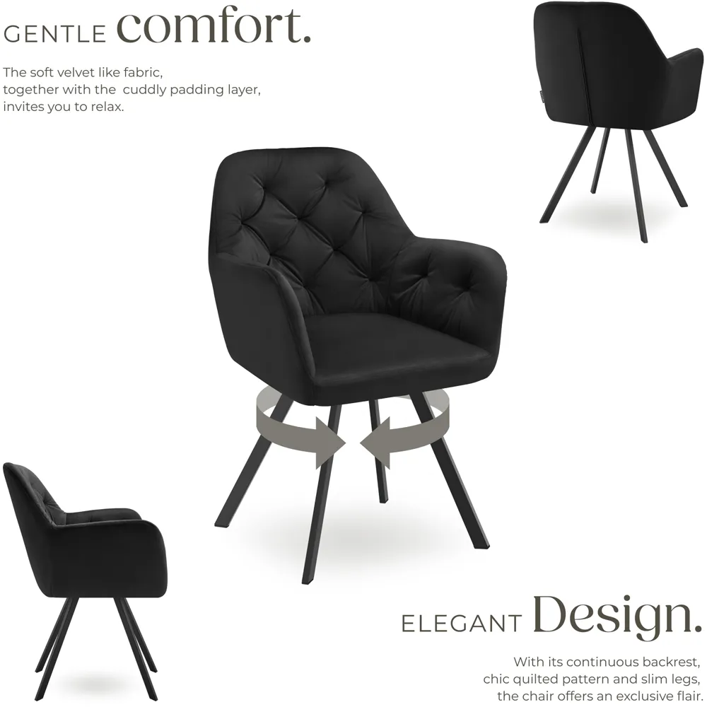 Lucia Quilted Swivel Armchair - Black, Velvet