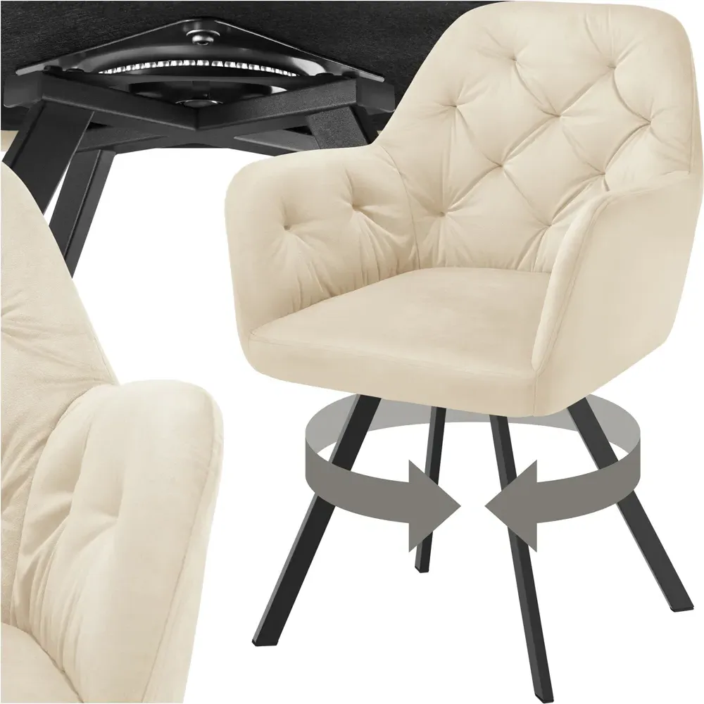 Lucia Quilted Swivel Armchair - Cream, Velvet