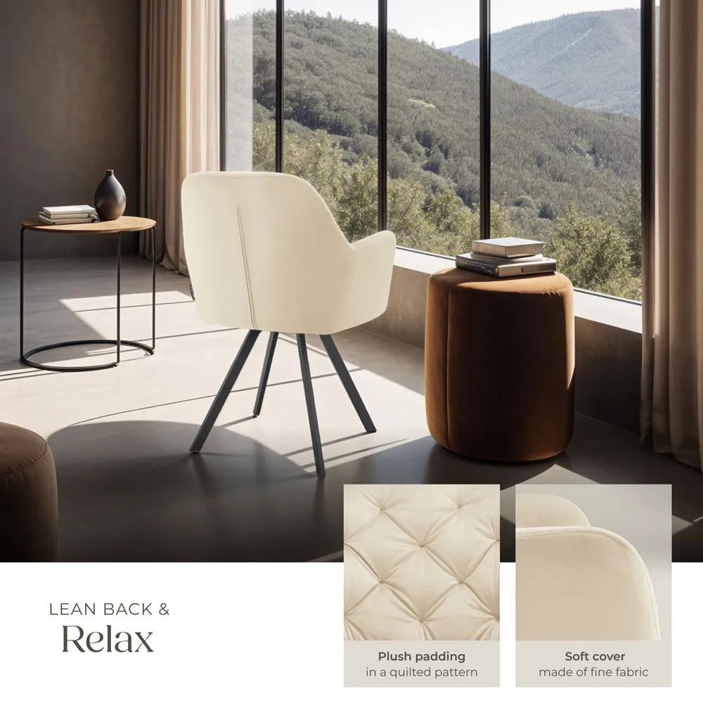 Lucia Quilted Swivel Armchair - Cream, Velvet