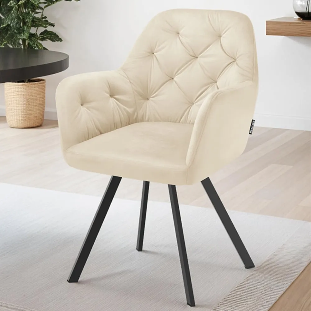 Lucia Quilted Swivel Armchair - Cream, Velvet