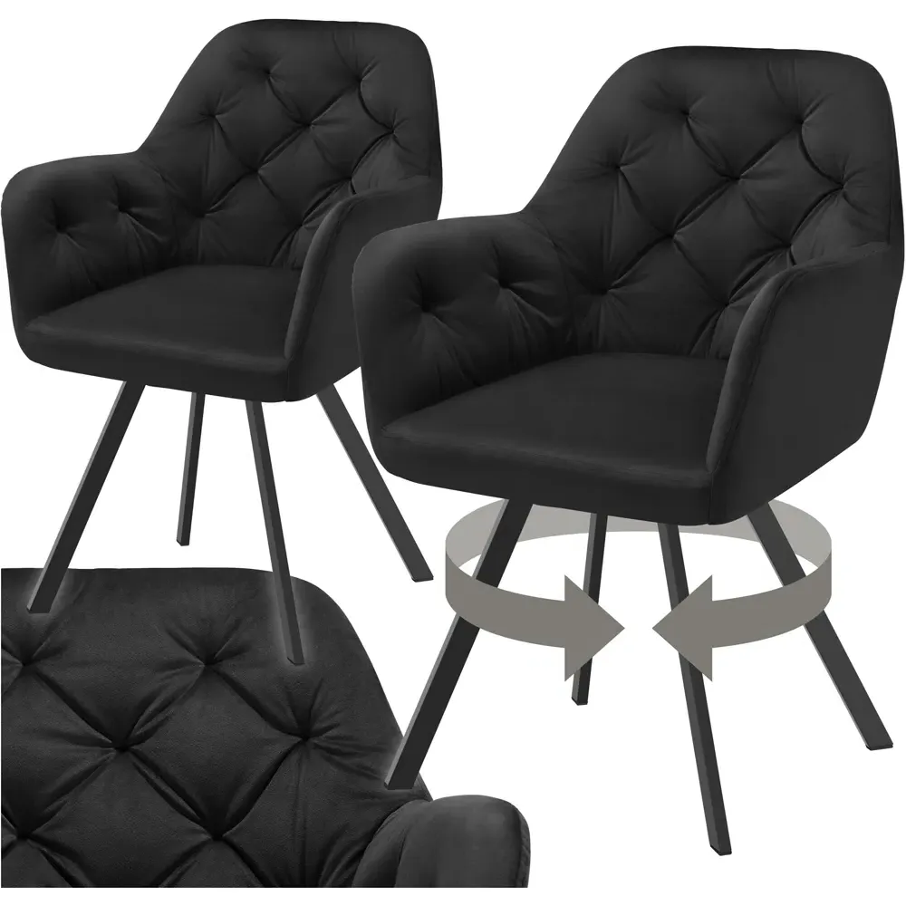 Lucia Quilted Swivel Armchair Set of 2 - Black, Velvet