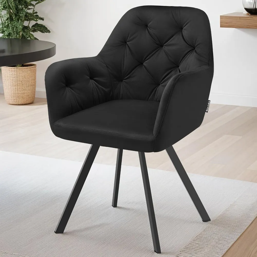 Lucia Quilted Swivel Armchair Set of 2 - Black, Velvet