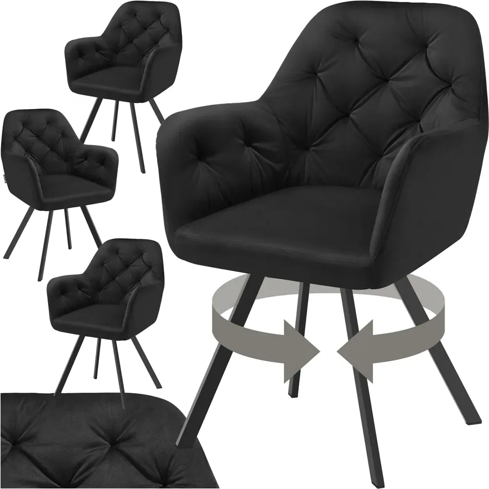 Lucia Quilted Swivel Armchair Set of 4 - Black, Velvet
