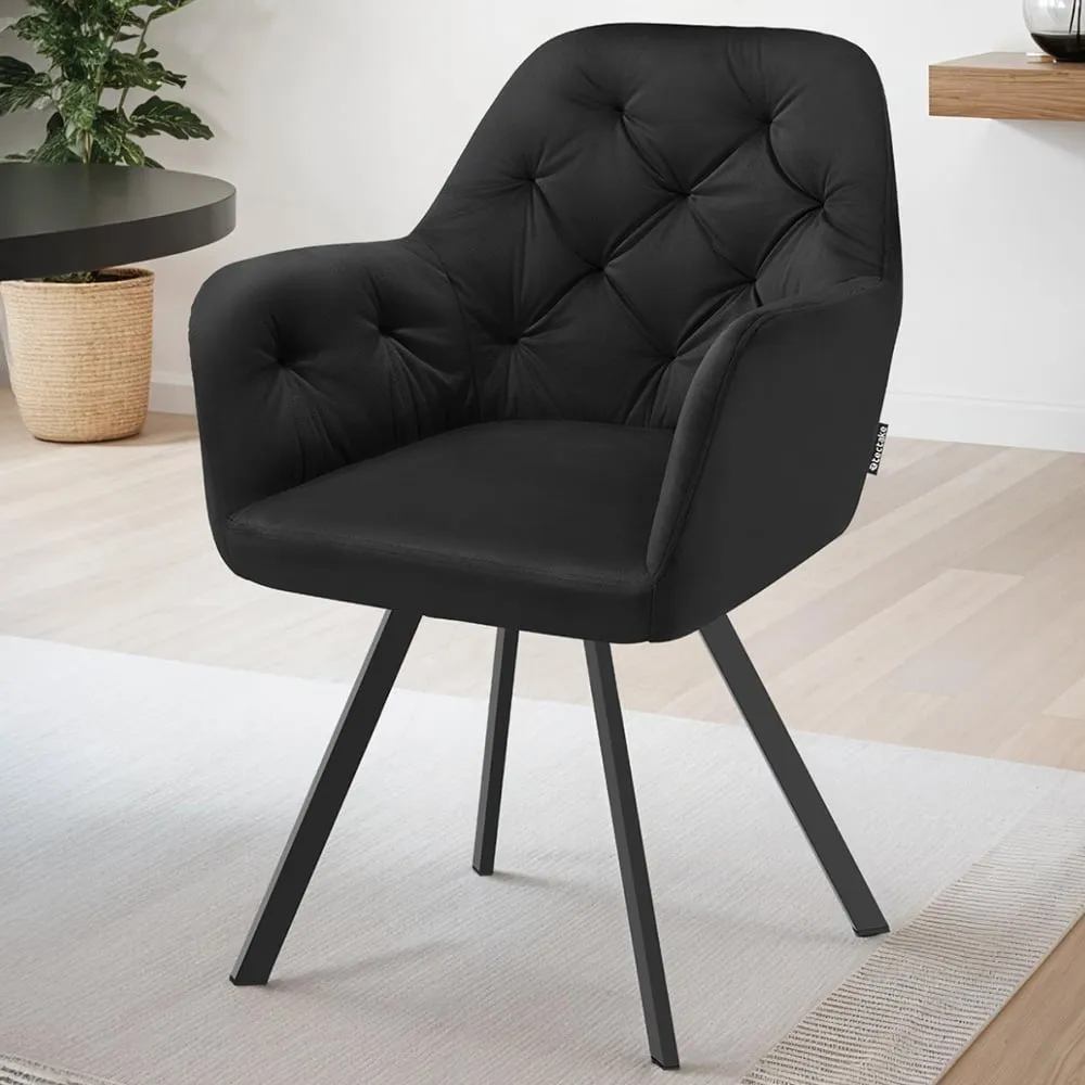 Lucia Quilted Swivel Armchair Set of 4 - Black, Velvet