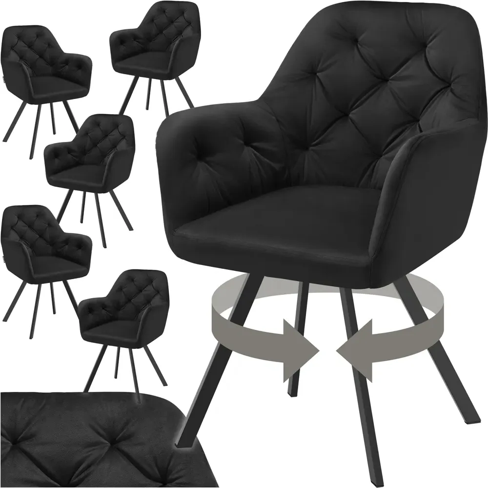 Lucia Quilted Swivel Armchair Set of 6 - Black, Velvet