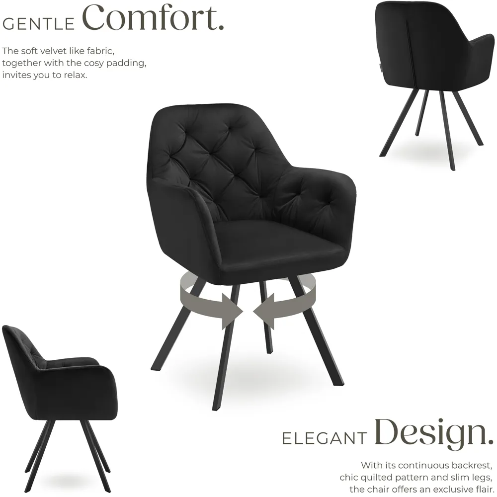 Lucia Quilted Swivel Armchair Set of 6 - Black, Velvet