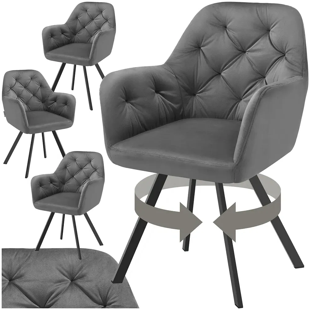 Lucia Set of 4 Swivel Armchairs - Anthracite, Velvet