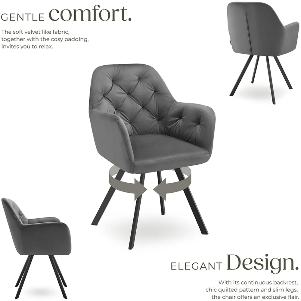 Lucia Set of 4 Swivel Armchairs - Anthracite, Velvet