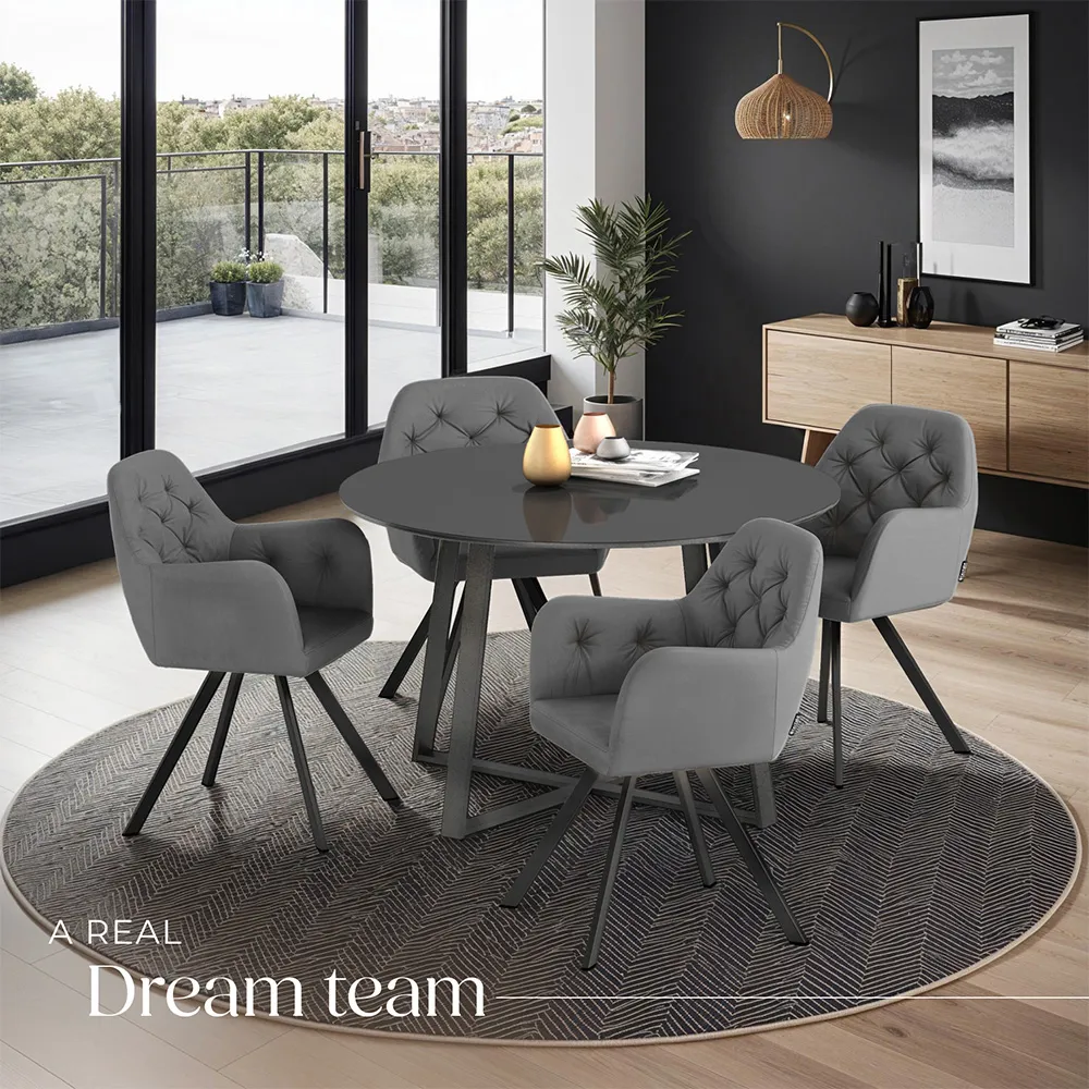 Lucia Set of 4 Swivel Armchairs - Anthracite, Velvet