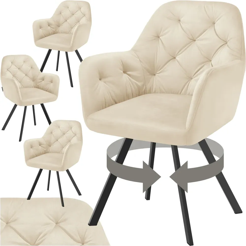 Lucia Set of 4 Swivel Armchairs - Cream, Velvet