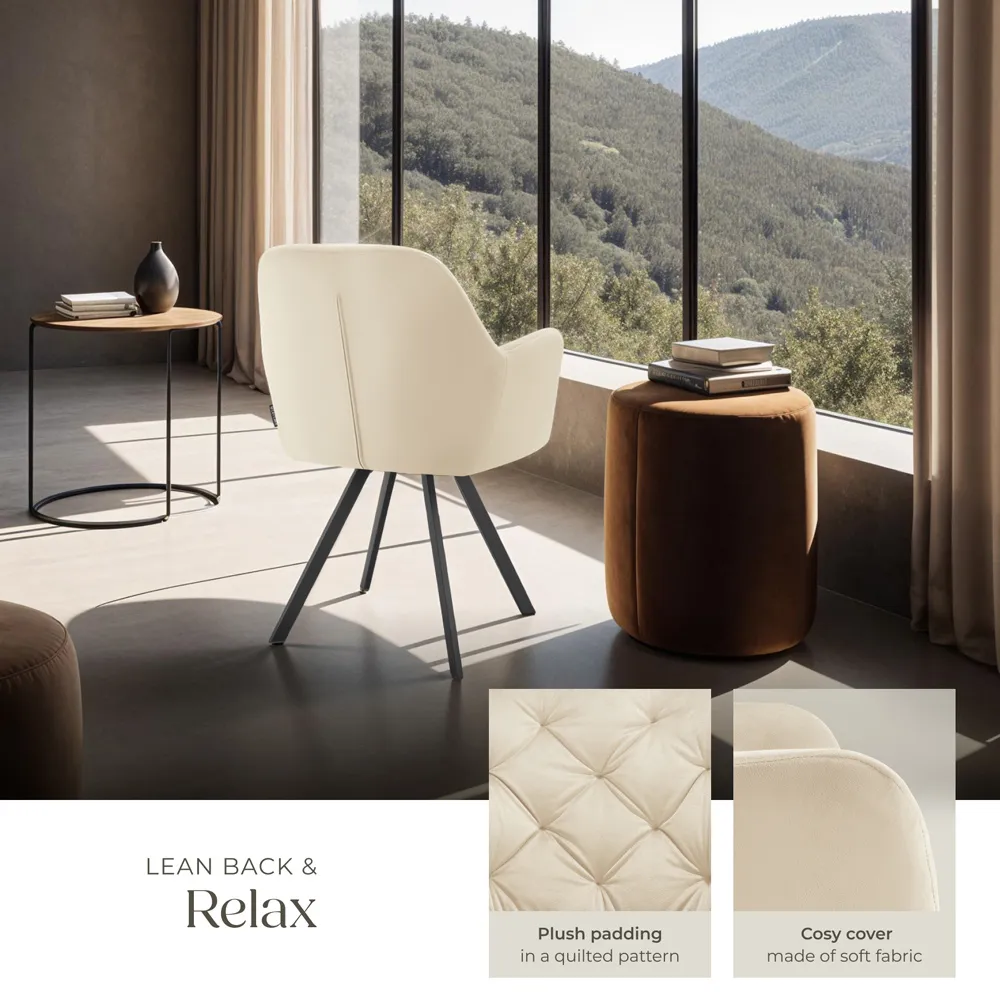 Lucia Set of 4 Swivel Armchairs - Cream, Velvet