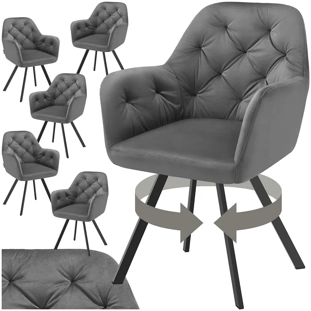 Lucia Set of 6 Swivel Armchairs - Anthracite, Velvet
