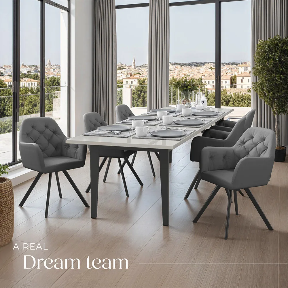 Lucia Set of 6 Swivel Armchairs - Anthracite, Velvet