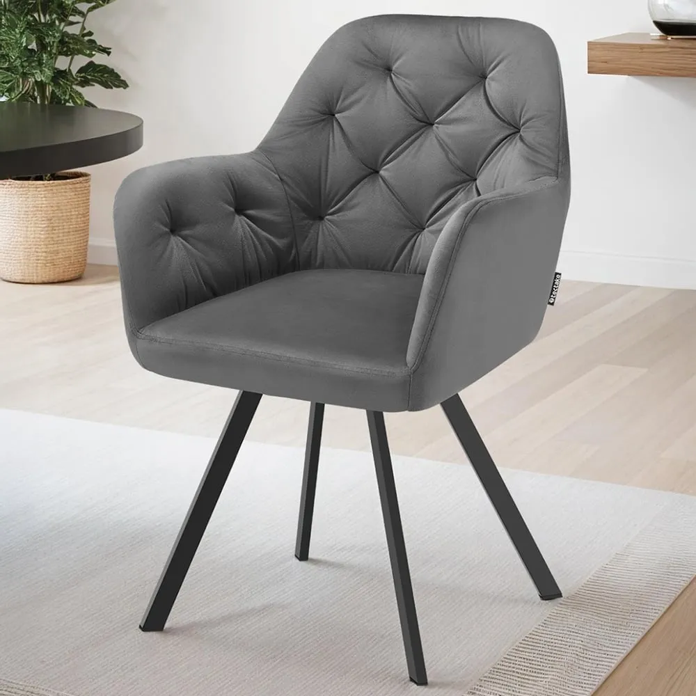 Lucia Set of 6 Swivel Armchairs - Anthracite, Velvet