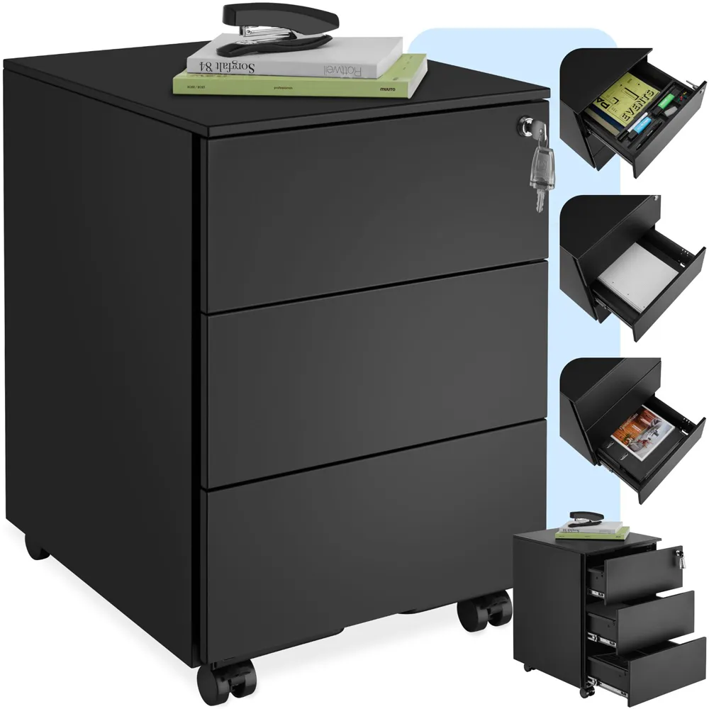 Magna 3 Drawer Lockable Chest of Drawers - Black, Steel