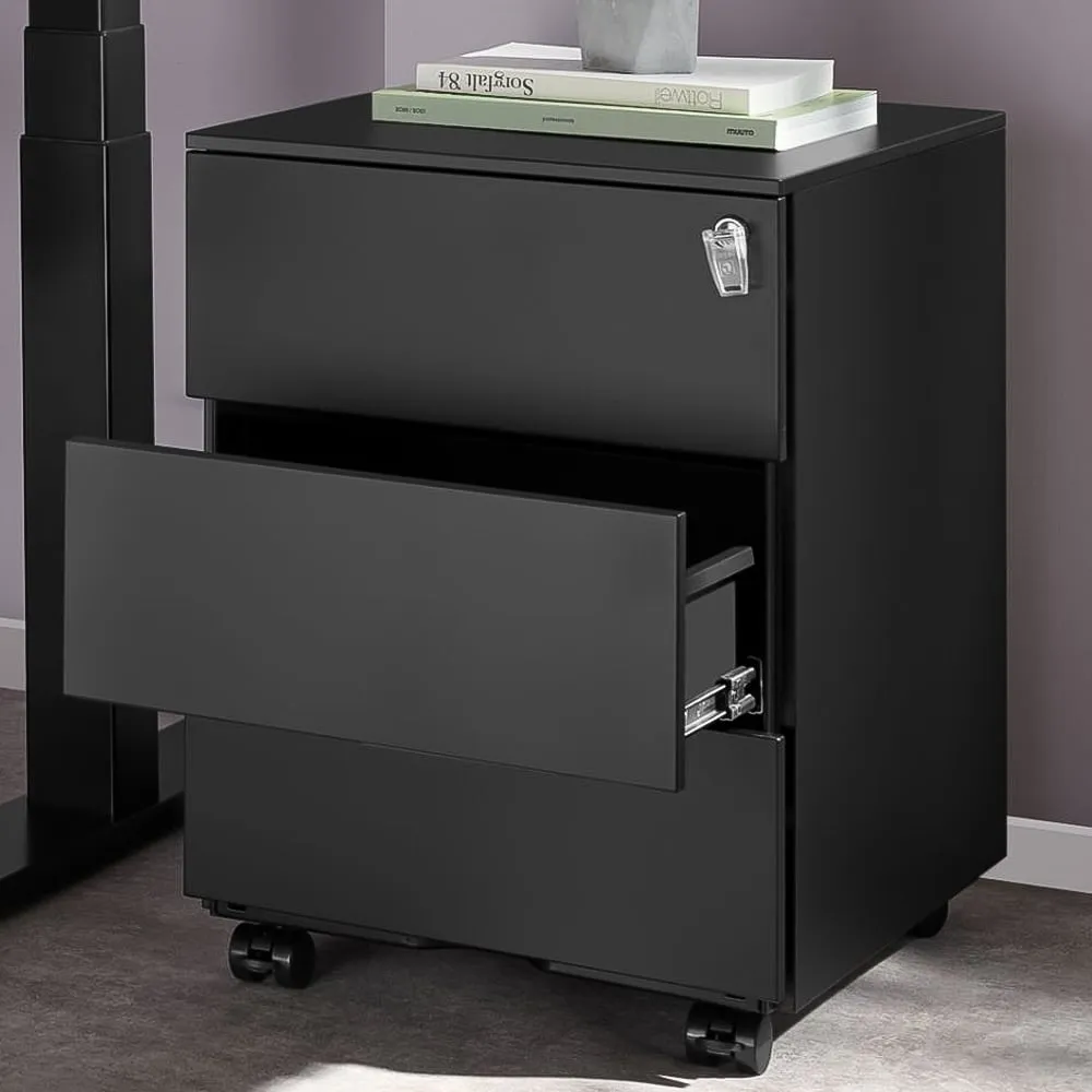 Magna 3 Drawer Lockable Chest of Drawers - Black, Steel image