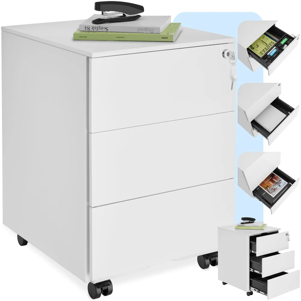 Magna 3 Drawer Lockable Chest of Drawers - White, Steel