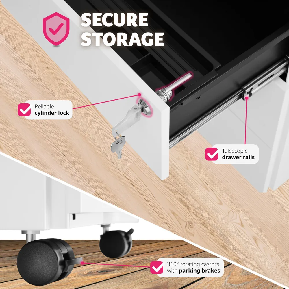 Magna 3 Drawer Lockable Chest of Drawers - White, Steel
