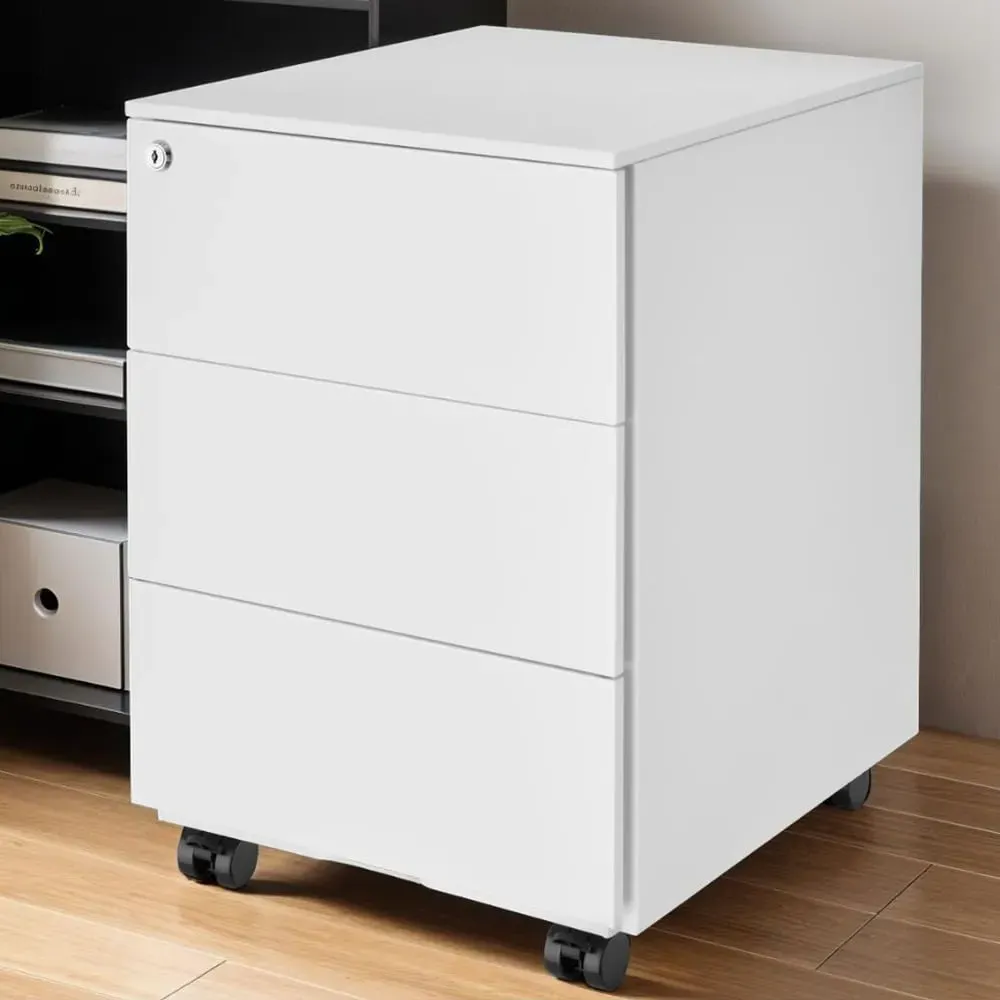 Magna 3 Drawer Lockable Chest of Drawers - White, Steel