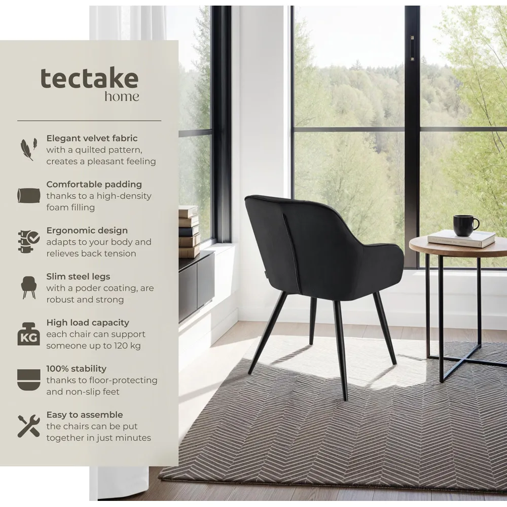 Marilyn Dining Chair - Black, Velvet