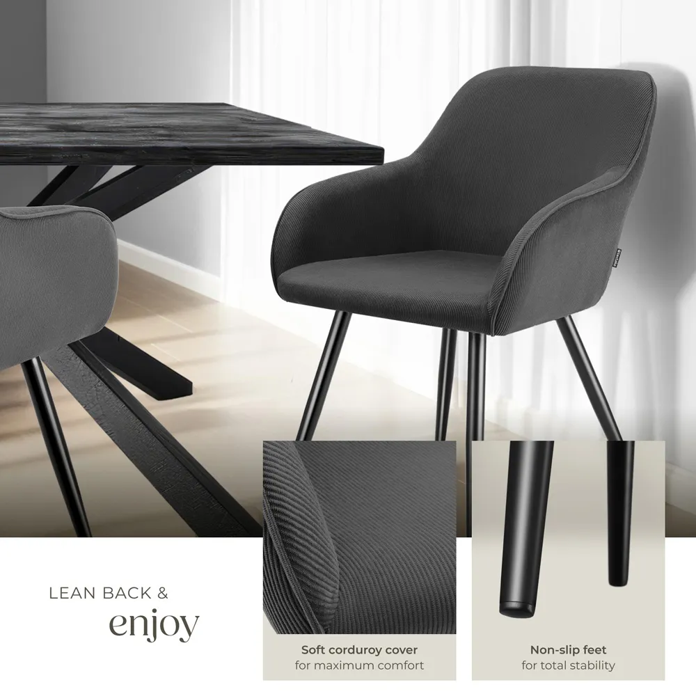 Marilyn Padded Dining Chair - Anthracite, Corduroy