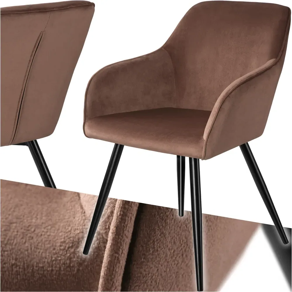 Marilyn Padded Dining Chair with Armrests - Brown, Velvet