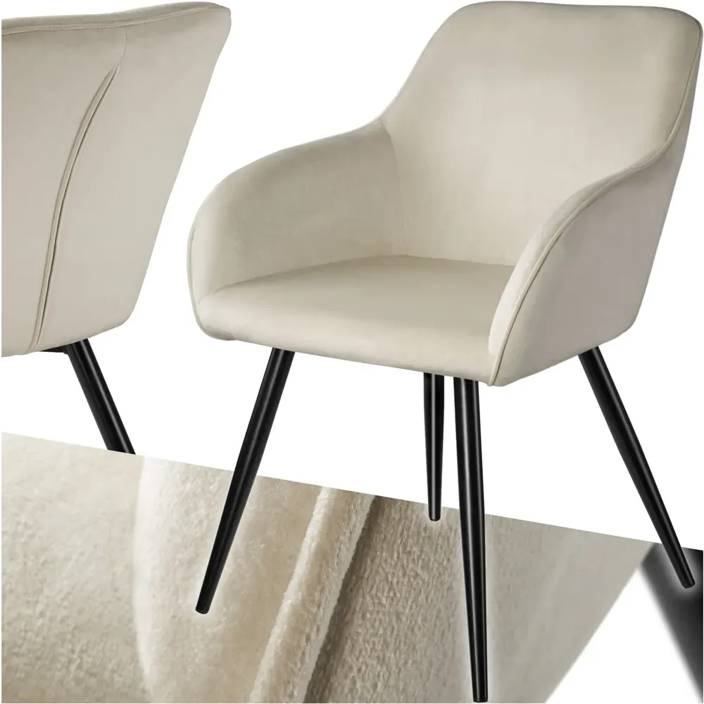 Marilyn Padded Dining Chair with Armrests - Cream, Velvet