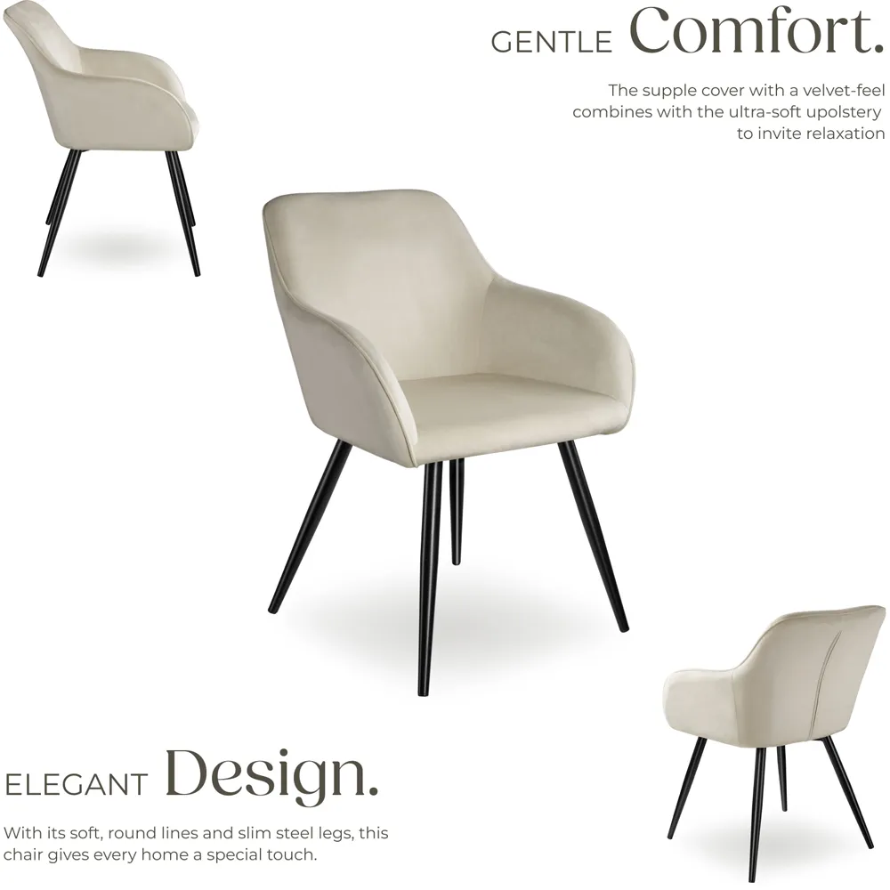 Marilyn Padded Dining Chair with Armrests - Cream, Velvet