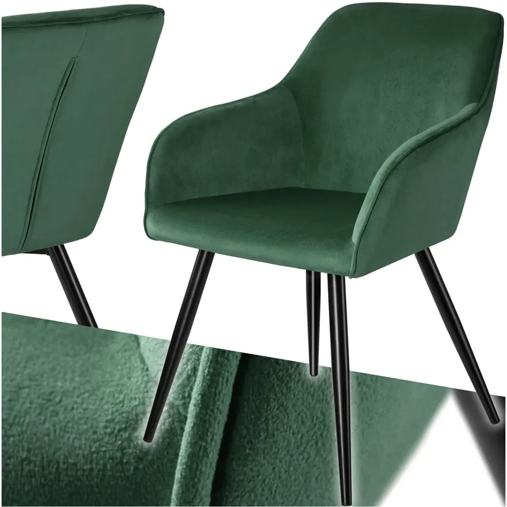 Marilyn Padded Dining Chair with Armrests - Green, Velvet