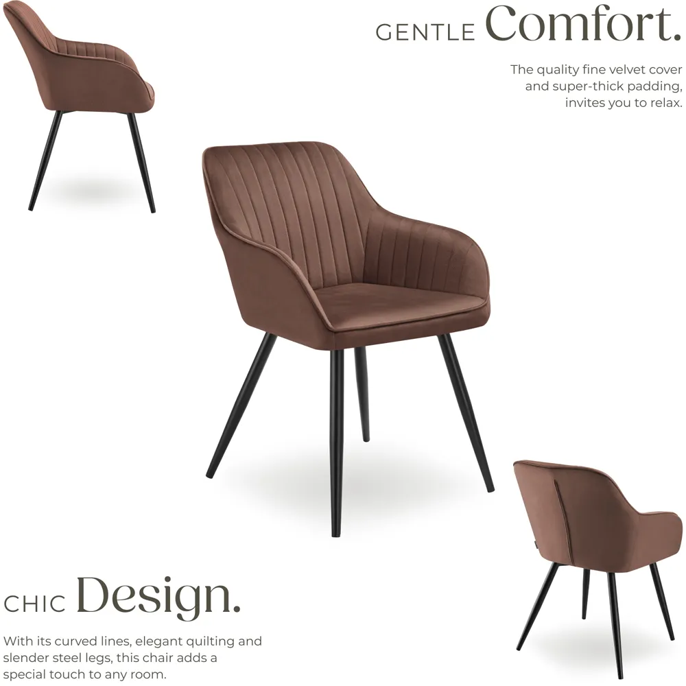 Marilyn Quilted Chair with Continuous Backrest - Brown, Velvet