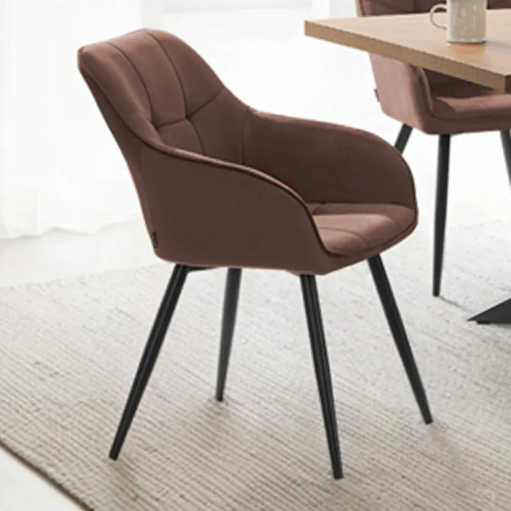 Marilyn Quilted Dining Chair with Armrest - Brown, Velvet image