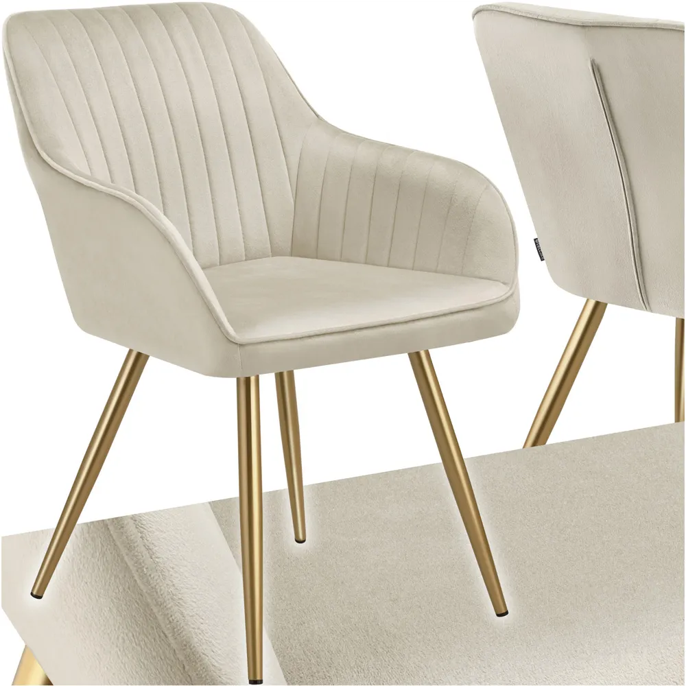 Marilyn Quilted Dining Chair with Armrests - Cream, Velvet