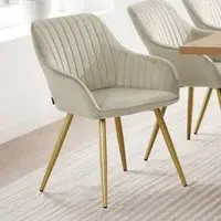 Marilyn Quilted Dining Chair with Armrests - Cream, Velvet