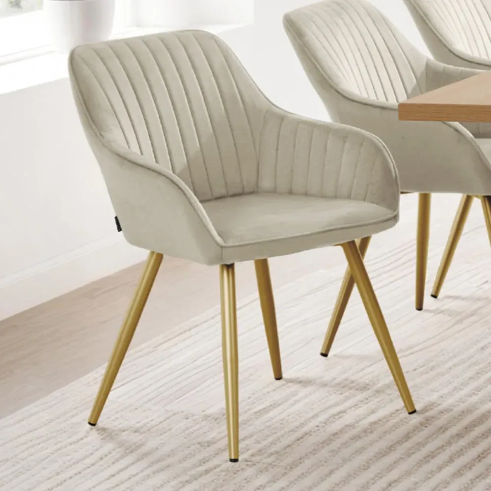 Marilyn Quilted Dining Chair with Armrests - Cream, Velvet image