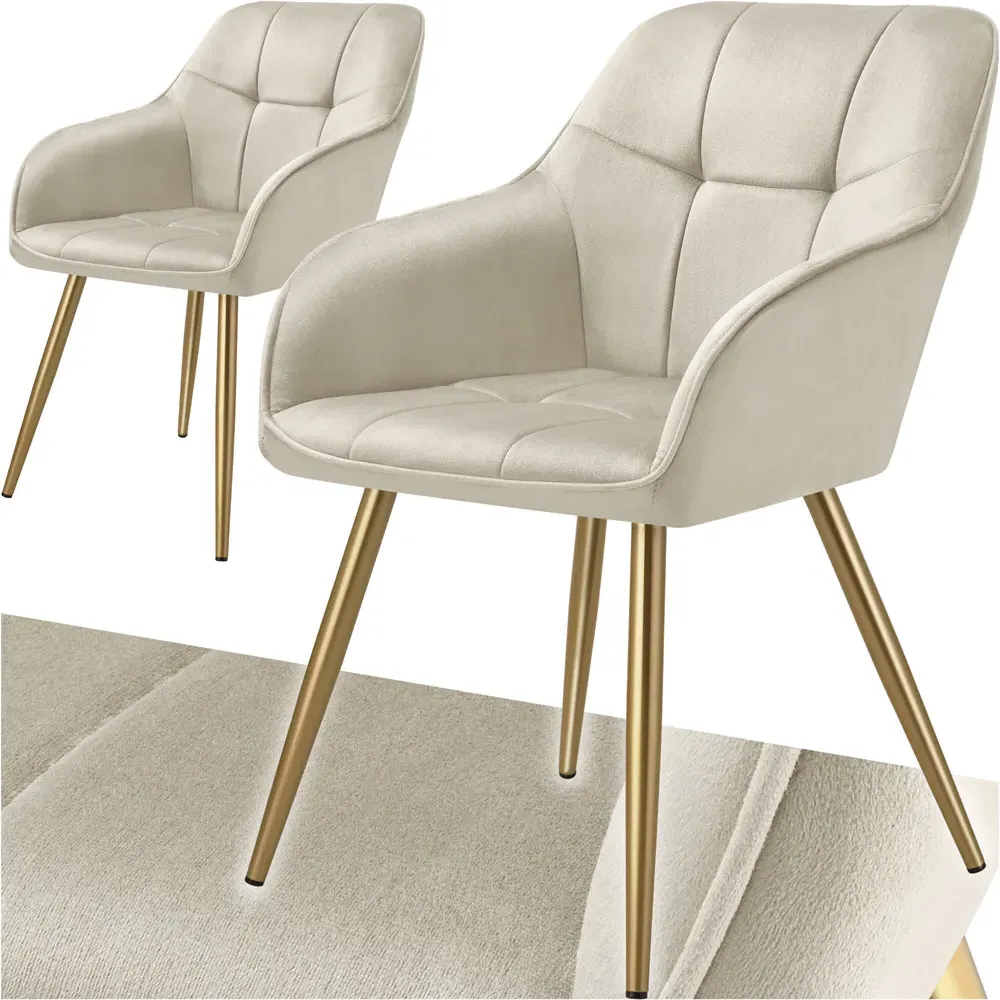 Marilyn Quilted Velvet Chair Set of 2 - Cream