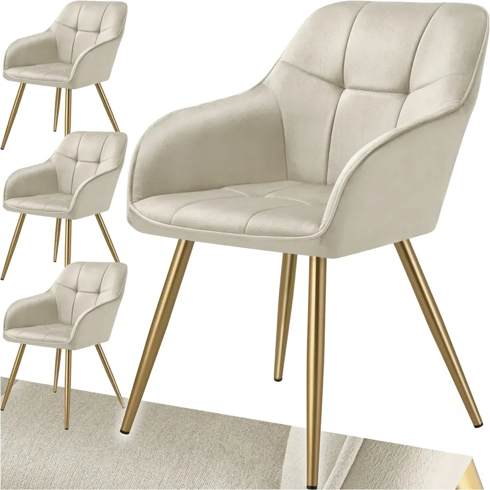 Marilyn Quilted Velvet Chair Set of 4 - Cream