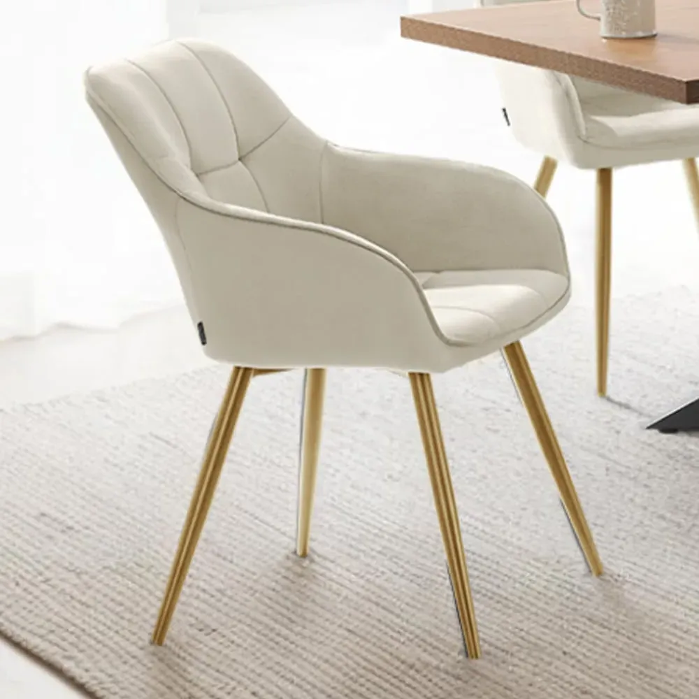 Marilyn Quilted Velvet Chair Set of 4 - Cream