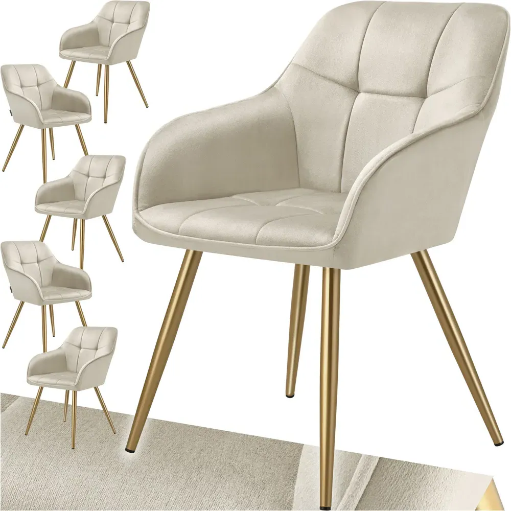 Marilyn Quilted Velvet Chair Set of 6 - Cream