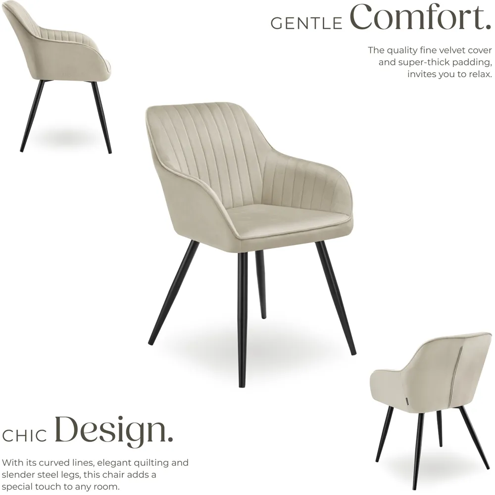 Marilyn Quilted Velvet Dining Chair - Cream, Black