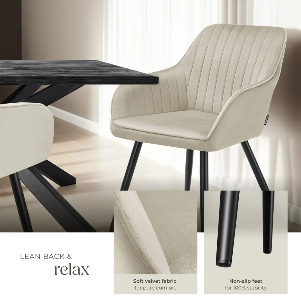 Marilyn Quilted Velvet Dining Chair - Cream, Black