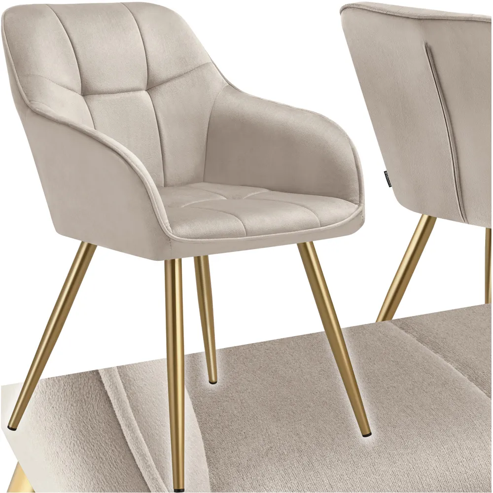 Marilyn Quilted Velvet Dining Chair - Taupe, Gold