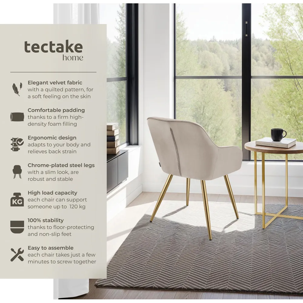 Marilyn Quilted Velvet Dining Chair - Taupe, Gold