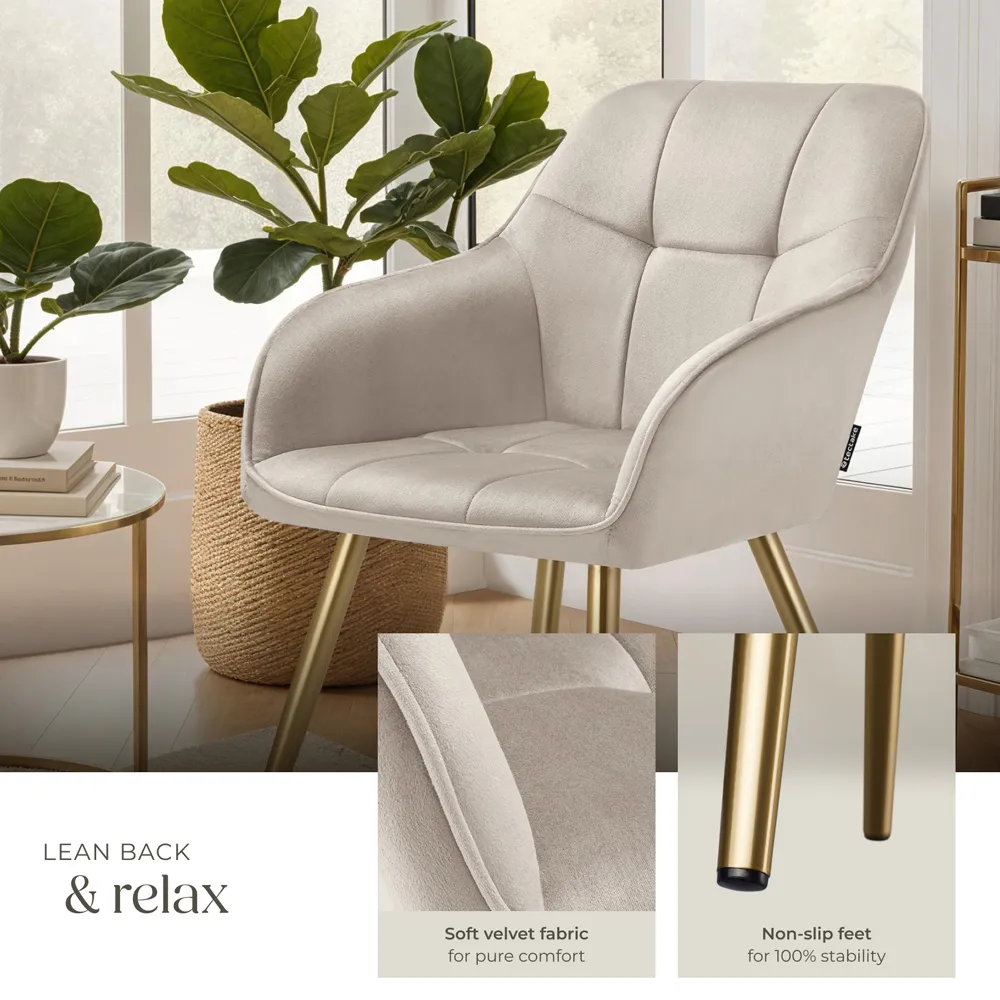 Marilyn Quilted Velvet Dining Chair - Taupe, Gold