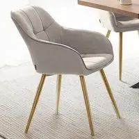 Marilyn Quilted Velvet Dining Chair - Taupe, Gold