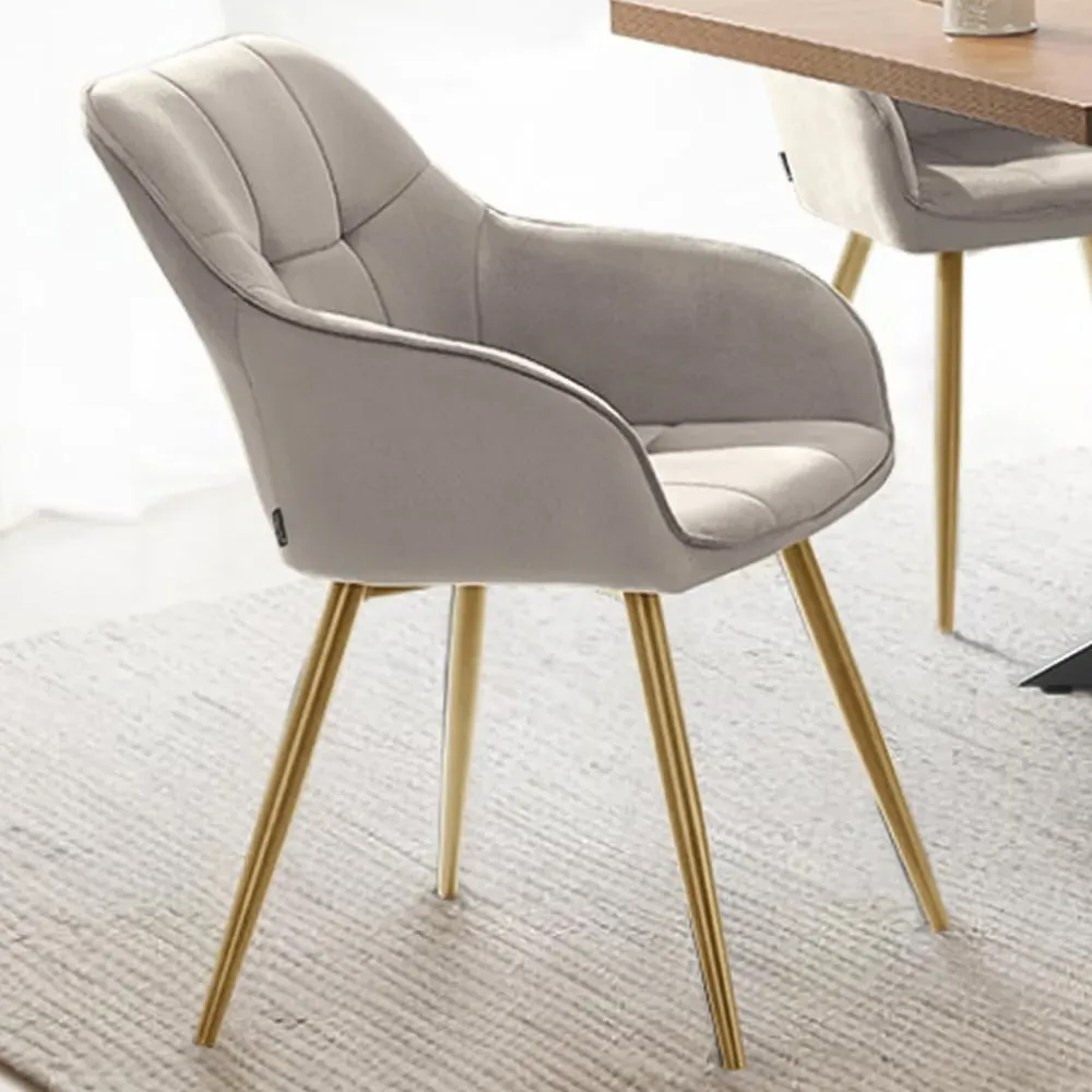 Marilyn Quilted Velvet Dining Chair - Taupe, Gold image