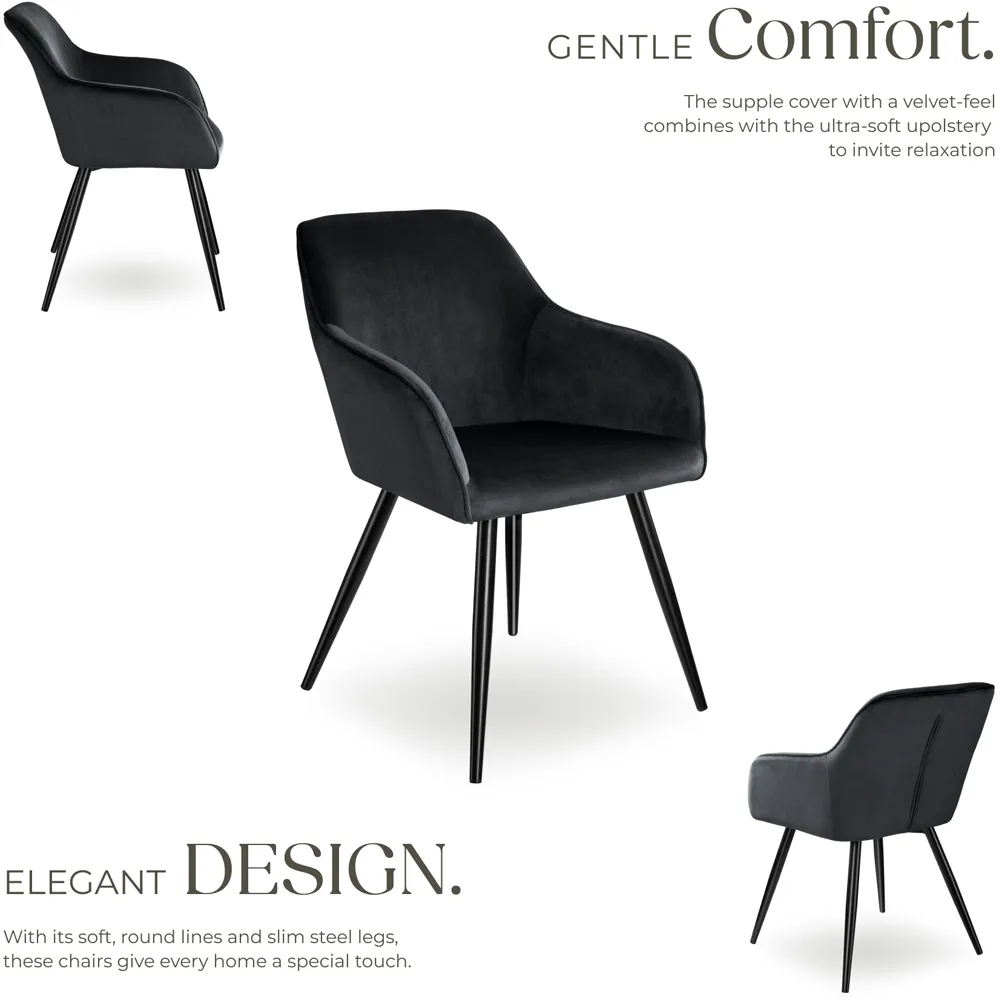 Marilyn Set of 2 Dining Chairs - Black, Velvet