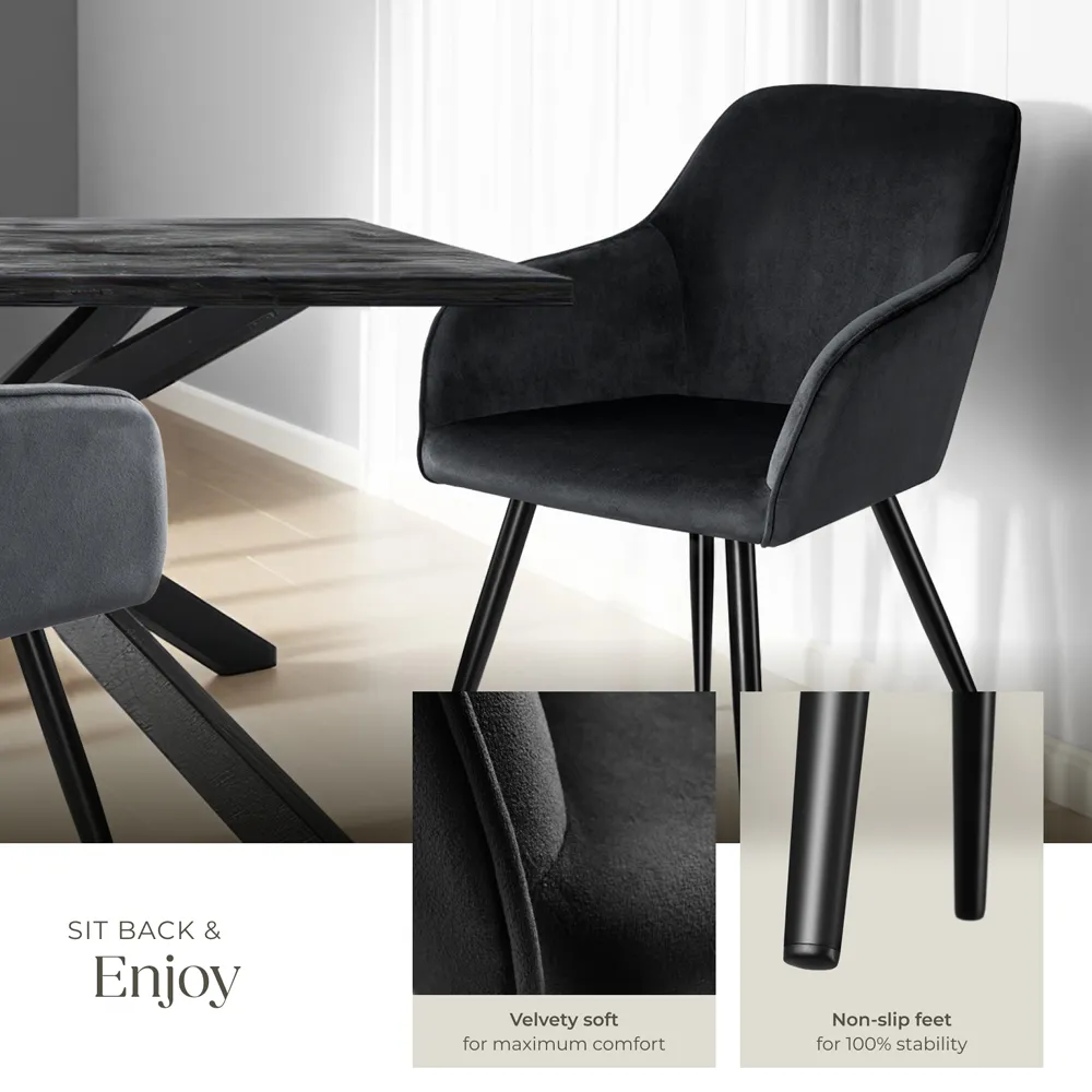 Marilyn Set of 2 Dining Chairs - Black, Velvet