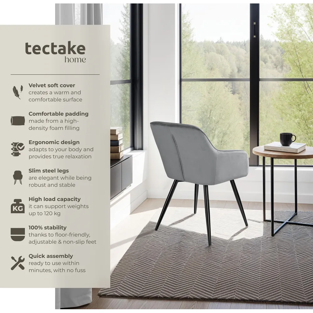 Marilyn Set of 2 Dining Chairs - Grey, Velvet