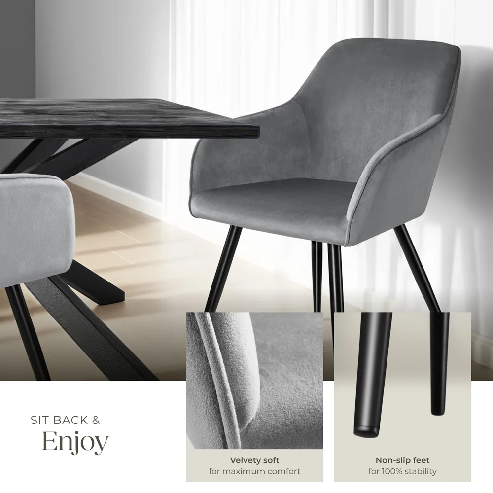 Marilyn Set of 2 Dining Chairs - Grey, Velvet